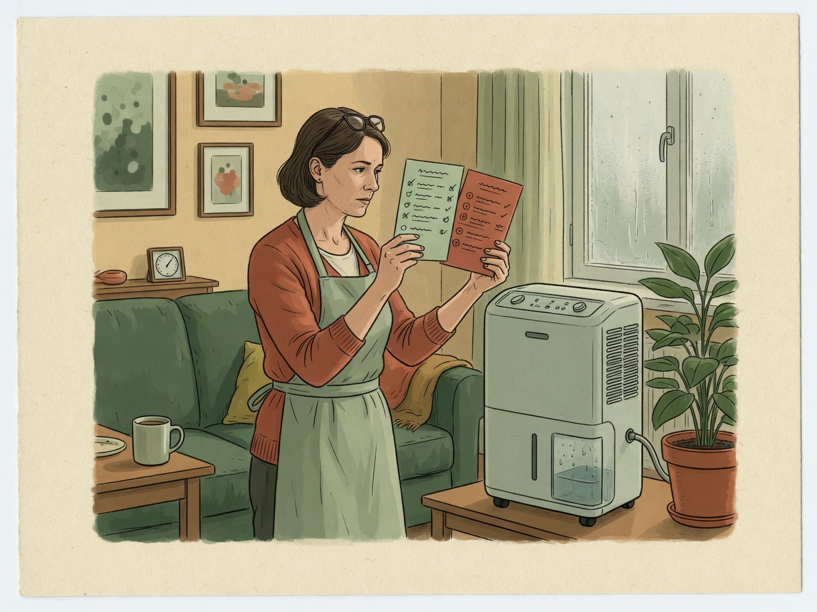 Editorial illustration of choosing a dehumidifier for a home