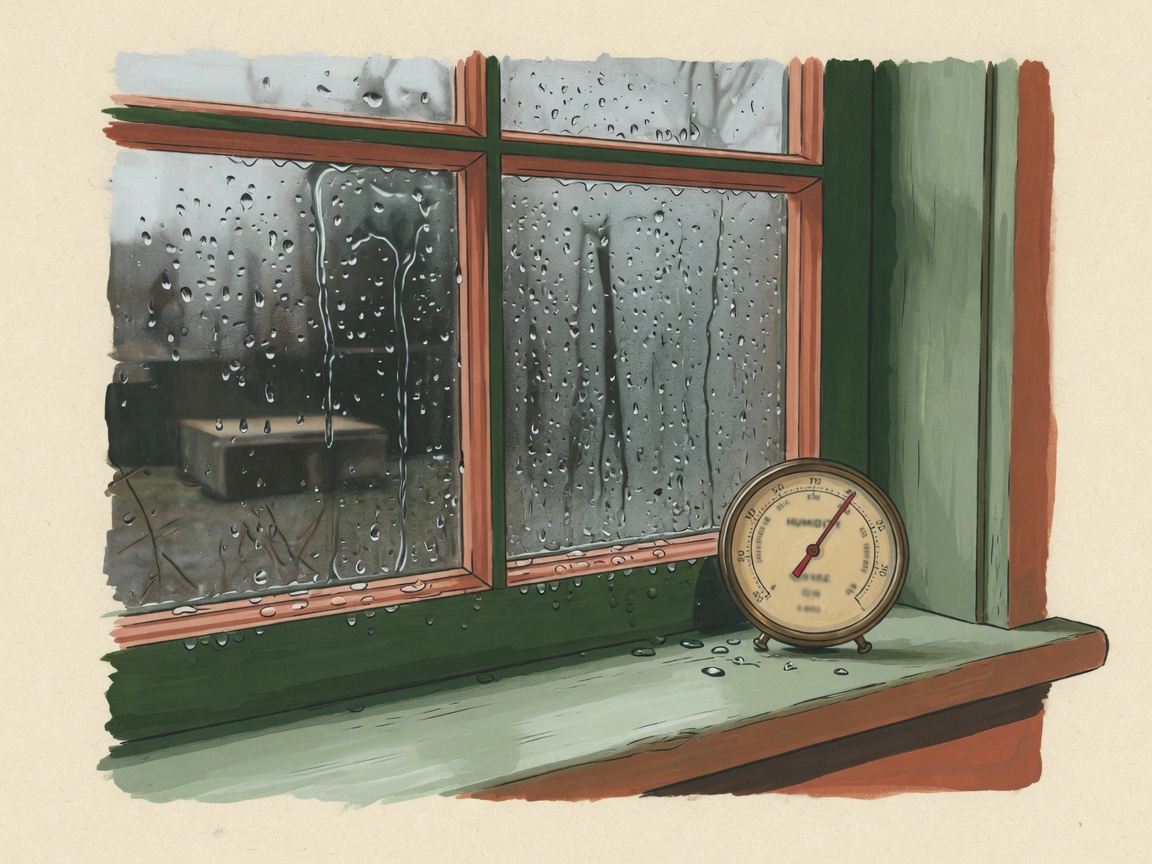 Editorial illustration of window condensation and indoor humidity
